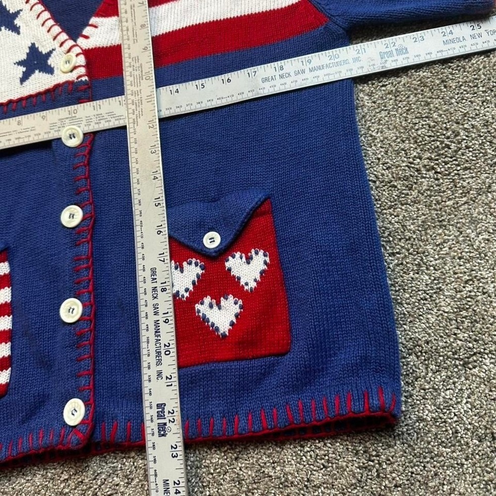 Vintage American Flag‎ Stars & Stripes Patriotic Knit Button Up Cardigan large - Picture 4 of 4